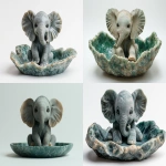 **view from up, Photorealistic, 8k, A micro baby elephant perched on a aventurine tray, white background --ar 3:2 --style raw --stylize 250 --v 6.1** - <@1010963827053043793> (relaxed)