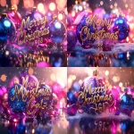 **"Merry Christmas ‘68 Gals" message in elegant gold and royal blue calligraphy, surrounded by glowing blue ornaments, violet ribbons, and pink fairy lights, soft snow falling, warm pink candlelight reflection on frosty glass background. Created Using: Canon EOS R5, festive typography, cinematic holiday lighting, bokeh background, reflective surfaces, lens flare, color harmony design, 4K render quality, hd quality, natural look --ar 4:3 --v 6.1** - Variations (Strong) by <@1327691479602298971> (fast, stealth)