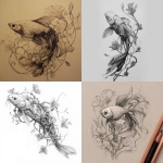 **long and flowy fish, wrapped in vines and florals, pencil sketch, realistic** - <@1202707032818458747> (fast)