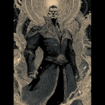 **comic book art / bold lines / full body portrait of a rugged masculine male obsidian knight / swirling luminous particles / bountiful lavish multilayered details / background depicts dark complex ornate kaleidoscopic patterns / full length view / eerie / grainy / gritty / haunting / macabre / menacing / moody / mysterious / ominous / paranormal / supernatural / uncanny** - Image #2 <@1080572898269466724>