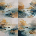 **<https://s.mj.run/SO2OO_Ztovg> <https://s.mj.run/ThhVcuKfLjY> layered abstract background on raw canvas, neutral colours, realistic ducks in the lake, misty --ar 3:4** - Variations (Strong) by <@1174607986799423548> (fast)