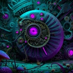**Ammonite Amanita Circuitry, SciFi, psychedelic, blacklight --s 400 --c 30 --p vny9b7c** - Image #1 <@1071135204846096475>