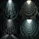 **dvd screengrab of the interior of a very tall, circular tower in an abandoned city, with numerous rows and columns, and concrete stairs leading to it. the tower was designed by tadao ando for the film blade runner 2049, directed by denis villeneuve. the scene was shot on a canon eos-5d mark iii camera using a macro lens, featuring cinematic, moody lighting, and showcasing photorealistic, hyper-realistic, award-winning cinematography, in the style of ridley scott. --ar 72:35** - <@554549579131912202> (fast)