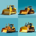**a yellow bulldozer with its scoop raised, photorealistic, against a blue background** - <@809605622495445044> (fast)