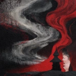 **fumarole eerie painting with a color scheme of monochromatic black and white with a pop of red. The painting uses cross-hatching and palette knife techniques, inspired by analog horror, grunge Polaroids, ukiyo-e and retro Japanese horror. The mood is mysterious and unsettling --p v72x35v** - Image #1 <@948741381743083580>