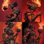 **A dungeons and dragons style comic book illustion of a muscular female pit fiend devil holding a flaming mace and wearing a crudly crafted iron helm that covers her eyes, horns and spikes should come out of her dark red skin, bits of crude armor --v 7.0** - <@478047972412620803> (fast)