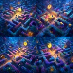 **A vast, colorful maze where a person sits sadly at a dead end, crying in disappointment. Hidden from their view, several glowing treasure chests are scattered throughout the maze. Above the labyrinth floats a bright digital timer. The scene is cheerful and heartwarming despite the moment, filled with sunlight, vibrant colors, and a magical Disney-style atmosphere, in the style of a Disney animated movie, whimsical and hopeful mood, highly detailed, cinematic composition.** - Variations (Strong) by <@1293468415985451029> (fast)
-# Create, explore, and organize on [midjourney.com](<https://midjourney.com/imagine?from_discord=1>)