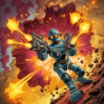 **scifi comic book style, classic robot, holding two ray guns, firing lasers, glowing eyes, colorful, scifi comic book style** - Image #1 <@186377350642925568>