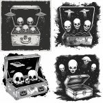 **retro 1980s VHS horror cover style logo, open tackle box acting as a portal, flying saucers, eerie alien faces, smoky ghosts emerging, bold ink illustration, black and white, heavy shadows, hand-drawn horror art style, simplified logo design, centered icon, clean background, no text --ar 1:1 --v 6.0 --s 200 --raw** - <@803064038300450856> (fast)
-# Create, explore, and organize on [midjourney.com](<https://midjourney.com/imagine?from_discord=1>)