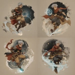 **fantasy art style. young air genasi misty stepping. He is a cleric with black hole iconography. he has bits of rogue gear mixed into his robes, such as a leather pauldron** - Variations (Strong) by <@784252075265490974> (fast)