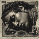 **highly detailed renaissance engraving style album cover, Black woman lying with her head down, snakes coiling around her, intricate crosshatch linework, heavy Cuban link chain with a large jewel-encrusted "P" pendant, faint glow from the pendant, surreal aura of smoke and abstract symbols in the background, baroque borders with hidden inscriptions, vintage worn texture like an old vinyl cover, gothic and mythological mood with modern hip-hop symbolism --s 250 --v 7.0** - Upscaled by <@533584302466662410> (fast)