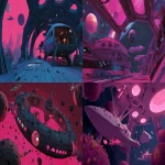 **an opalized wood space station. retro futurism. pink and complementary lighting. space. planets. asteroids. spaceships. --ar 16:9 --p 5vpiqri** - <@323891292859793409> (turbo, stealth)