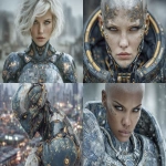 **portrait of a cybernetic warrior, intricate armor with glowing circuits, intense gaze, futuristic city background blurred, dramatic lighting --chaos 10 --ar 4:3 --exp 50 --raw --stylize 250 --v 7.0** - <@610664569651855369> (relaxed)