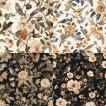 **Seamless repeat luxury textile print inspired by vintage hand embroidery, featuring oversized floral motifs and graceful birds, rendered with refined stitched texture and dimensional thread-like detail while remaining a flat illustrated fabric design. Motifs feel sculptural and plush, with soft raised texture suggested through shading, not realism. Elegant composition with balanced spacing and intentional negative space. Color palette is rich and sophisticated: antique gold, soft blush, faded rose, moss green, ivory, inky black. Plush thread suggestion, satin stitch influence, subtle relief texture, refined depth. Visual effect evokes heirloom embroidery translated into modern fashion print, not literal stitching. Editorial, grown-up, artful, timeless. Seamless repeat, high resolution, suitable for premium dresses and outerwear --tile --ar 1:1 --v 6.0 --raw** - <@1054266890899443812> (fast)