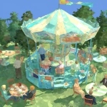 **Riding the teacup ride at a fun fair. Isometric illustration --ar 5:6 --sref 3856636652 1038276087 --p q7iprn6 --niji 6** - Image #4 <@1209615304372658177>