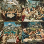 **a small gathering of the last humans on earth, in a small but modern and efficient village, enjoying a utopian toast to celebrate the life they've built for themselves without war, famine, strife, or trouble. In the style of the Saturday Evening Post. --s 250** - <@389971479011524610> (fast)
-# Create, explore, and organize on [midjourney.com](<https://midjourney.com/imagine?from_discord=1>)