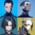 **Japanese anime-style half-human half-AI investor avatar, stern and composed expression, mechanical half with precise industrial design, no flashy effects, subtle candlestick and valuation metrics reflected in the eyes, deep navy and graphite tones, minimalist and disciplined Japanese aesthetic, professional anime illustration, profile icon optimized, --niji 6 --ar 1:1** - <@1258271376200957977> (fast)