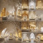 **A perfume exhibition of 6 brands, in a lattice structure of curved ceilling walls, a central light display, one brand is about sweets, one is about wood, one is about florals, one is about old letters, one is about arabic architecture, one is about a scent lab, one is about sleek sernity, how to display all of these in a buisness to buisness eye catching exhibition effect, white colour and marble, warm lighting** - Variations (Strong) by <@738838021331484804> (fast)
-# Create, explore, and organize on [midjourney.com](<https://midjourney.com/imagine?from_discord=1>)
