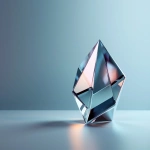**clean geometric crystal object, symbolizing digital currency, minimal 3D shape with soft gradients, subtle metallic and glass surfaces, centered composition, fintech metaphor, high-contrast light, no interface elements, 16:9, 4k --ar 16:9 --v 6.0 --raw** - Image #2 <@1321055388543483937>