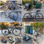 **A realistic picture of a Saris H3 bike trainer and Trek aluminum road bike as trash at curbside. --v 7.0** - <@500534121840246784> (fast)