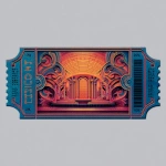 **one single movie ticket in the style from an old theater but also futuristic, flat image meant for printing on a sticker** - Image #4 <@650546685948461058>
