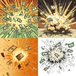 **Money exploding. Illustration. --v 6.1 --raw** - <@735060140327305257> (fast)