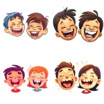 **Two cartoon children’s faces, a boy and a girl, laughing uncontrollably, eyes closed tight, mouths wide open, colorful and exaggerated expressions, floating on white. Created Using: Adobe Illustrator vector cartoon style, kid-friendly humor, thick bold lines, vivid color palette, expressive facial emotion, simple cute features --ar 1:1 --v 6.0** - <@1380326100856737813> (relaxed)