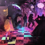 **Monsters and creatures disco, parquet dance floor, hypnagogic maximalism physicsbased paper collage, in the style of suburban flat shading, simplified figures, purple rainbow, studyplace, expert draftsmanship, sculpture, oil pencil sketch --ar 4:5 --sref 7337 696968 73 --sv 4 --niji 6 --p vx42ayz --raw** - Image #4 <@948741381743083580>
