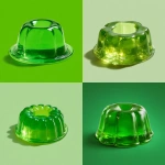 **a transparent green jiggly jello cake on a green seamless background** - <@1392132639363694703> (fast)
