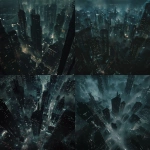 **top view of a futuristic city slowly falling into blackout, seen from the sky, aerial view, dark atmosphere, lights flickering off across skyscrapers and streets, cyberpunk cityscape fading into darkness, cinematic lighting, detailed architecture, night scene, moody and dramatic, ultra realistic, 8k --ar 1:1 --v 6.0 --raw** - <@1149638156367441920> (fast)