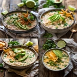 **Bowl of creamy white chicken chili topped with sliced avocado, shredded Monterey Jack cheese, tortilla strips, fresh cilantro, lime wedge on the side, cozy napkin and spoon, soft window light, rustic wood table, comforting winter meal vibe --v 6.0 --ar 4:5 --raw** - <@1321895242076520463> (fast)