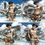 **hyper-realistic illustrations, an asian high school student wearing swim shorts. the background features a two-story modern-style building with large windows and a blue sky. this scene captures their friendly interaction amidst the bright sunlight, creating a cheerful atmosphere that radiates youthful energy. this is an ultra-wide shot. --ar 3:4 --profile xklskav** - Variations (Strong) by <@409716268476923920> (fast)