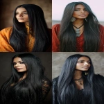 **long, straight black hair that reaches the shoulders, in the style of an indian woman. --ar 67:120** - <@1176528279734329450> (fast)