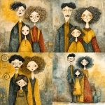 **whimsical photorealistic illustration of a fathers d mother with their girl and boy, father has black hair and a moustache, he’s wearing glasses, mother has curly blonde hair and she’s wearing glasses girl has dark brown hair and she’s wearing glasses, son has brown hair and is a little older that the young girl --v 7.0 --p b3kgthr --s 750** - <@520759084903956481> (fast)