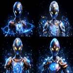 **futuristic watcher sentinel in weathered bronze armor, glowing yellow eyes beneath a sleek helm, observing a holographic almagest spiral galaxy grid, dramatic cinematic lighting, Unreal Engine-style, ultra HD 8K --ar 3:2 --exp 25 --p l8ux4yj j5vl1fh --v 7.0** - Variations (Strong) by <@106534493057220608> (relaxed)
