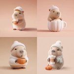 **A cute cosmonautumnal capybara sips pumpkin spice latte, minimalist 3D illustration soft gradients --profile aabz69z --v 7.0** - <@937851746712186921> (relaxed)