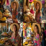 **Create a hyper-realistic street scene in Mexico City featuring actress Sydney Sweeney as a cheerful street vendor selling traditional Mexican huaraches (both the leather sandals and the oval-shaped corn masa dish). She is wearing a colorful embroidered blouse with bright floral patterns, a woven straw hat for sun protection, and a wide friendly smile. Her stall is a rustic wooden table covered with a vibrant sarape cloth, displaying neatly arranged leather huaraches in various sizes, alongside plates of freshly made huaraches de nopal with salsa and toppings. The background shows a lively Mexican street market with papel picado decorations, warm golden hour sunlight casting soft shadows, and customers passing by. The atmosphere is festive, colorful, and full of cultural detail, with realistic textures of leather, wood, and food. --v 6.1 --ar 16:9** - <@1033258789991895111> (fast)
-# Create, explore, and organize on [midjourney.com](<https://midjourney.com/imagine?from_discord=1>)