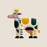 **highly stylized vector illustration of a cow with exaggerated and disproportionate body parts thick legs, small head, large udder, abstract shape. Playful and surreal design, inspired by naive art and folk patterns. Flat colors, bold outlines, decorative repeating motifs on the body. Simplified geometry, minimal background, white backdrop. --v 7.0 --p xjpwkw8 --raw** - Image #2 <@1131234128856096839>