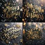 **Luxurious black background Christmas card, metallic gold "Merry Christmas" lettering with elegant snowflake designs, glitter dust particles floating, cinematic soft spotlight emphasizing text, minimalist elegance. Created Using: macro photography, fine-art typography, gold foil texture, spotlight studio setup, premium greeting card design, shallow depth of field, high-contrast lighting, hd quality, natural look --ar 4:3 --v 6.0** - <@873521544415023124> (fast)