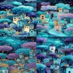 **Whimsical village with stylized monochrome houses under a glowing night sky, large magical blooming trees, sparkling stars, soft luminous colors in turquoise, purple, gold and deep blue, expressive watercolor and ink textures, dreamy fairytale mood --ar 11:27** - <@409716268476923920> (fast)
-# Create, explore, and organize on [midjourney.com](<https://midjourney.com/imagine?from_discord=1>)