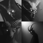 **Design a greyscale hyperrealism, shadow figure with glowing white eyes and horns --v 7.0** - <@1116424656908464158> (fast)
-# Create, explore, and organize on [midjourney.com](<https://midjourney.com/imagine?from_discord=1>)