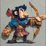 **<https://s.mj.run/Fmbb-lGyjZA> cartoon archer character, exaggerated proportions, oversized bow and arrows, dynamic aiming pose, ultra-thick oil paint brush strokes, heavy impasto texture, expressive painterly style, vivid colors, visible paint smears and ridges, bold and rough strokes, dramatic lighting, stylized character design, oil painting on canvas, concept art** - Image #3 <@713457817507332189>
