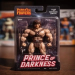 **prince of darkness action figure, in the style of muscular MOTU plastic action figures, sealed in blister, with the title "PRINCE OF DARKNESS" printed on it in red --ar 3:4 --v 7.0** - Image #1 <@1071437900610293863>