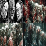 **A battlefield of broken android marionettes entangled in wires, corporate logos branded onto their faces, AI-controlled war theater, apocalyptic tone, Blade Runner rain --v 7.0 --ar 2:1 --raw** - <@1017562001381265439> (fast)