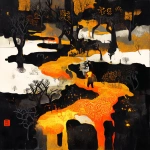 **fumarole eerie painting with a color scheme of monochromatic black and white with a pop of Color. The painting uses cross-hatching and palette knife techniques, inspired by analog horror, grunge Polaroids, ukiyo-e and retro Japanese horror. The mood is mysterious and unsettling --niji 6 --p k463ai2 --raw** - Image #3 <@948741381743083580>