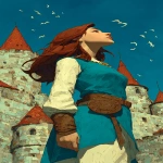 **Princess in castle with 🌈 🐲. Style of Moebius, Alphonse Mucha, and Maxfield Parrish. --c 45 --ar 1:2 --v 7.0 --s 750 --raw** - Image #3 <@344228814332887040>