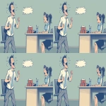 **simple cartoon side view, man laughing while flipping a desk in an HR meeting, celebrating his appeal win, HR woman on the other side looking shocked and defeated, bold outlines, flat colors, clean comic strip style, exaggerated expressions, minimal background, funny and lighthearted --v 6.0 --s 200 --ar 16:9** - Variations (Region) by <@1071571012547780618> (fast)