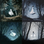 **phantom woman with a white vaporous dress floating between the trees melancolic, scary, gouache painting --v 7.0** - <@1282363709964025901> (fast)