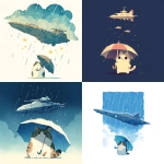 **imagine an actually fun daily theme about cat holding an umbrella in the rain, spaceship above them, all fun daily themes lost to time --niji 7 --no panopticon** - <@937851746712186921> (relaxed)