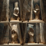 **dnd; room in an egyptian temple; a large sculpture of a bronze forearm and clenched fist rises from the floor in the middle of teh room; an aged egyptian high priest stands next to the raised fist sculpture --v 7.0** - Variations (Strong) by <@771747841559232613> (fast)
-# Create, explore, and organize on [midjourney.com](<https://midjourney.com/imagine?from_discord=1>)